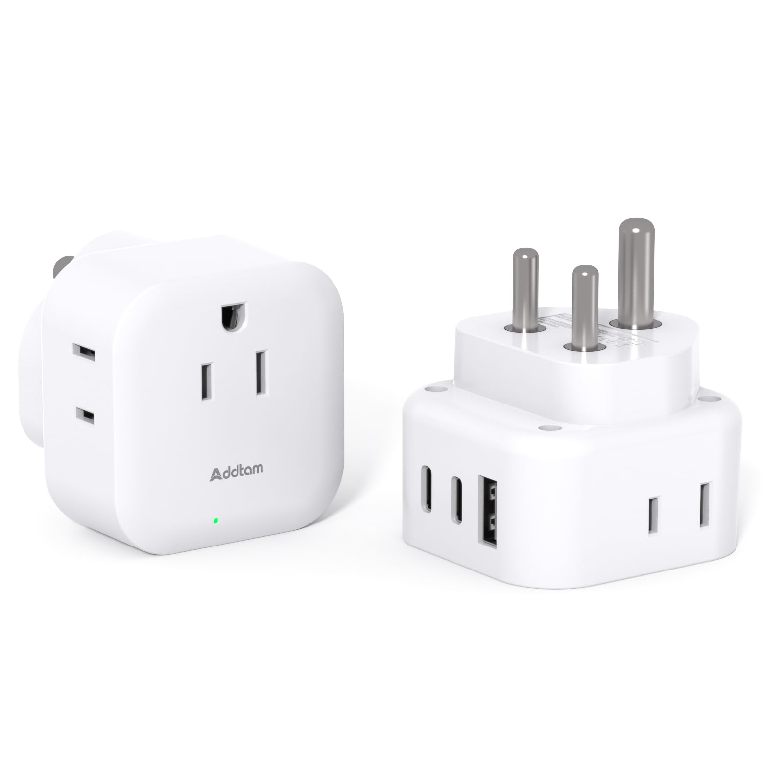 2 Pack US to India Plug Adapter, Type D Travel Adapter with 3 Outlets 3 USB Charger (2 USB C Ports), India Power Adapter Converter for USA to India, Bangladesh, Maldives, Pakistan, Nepal, Sudan