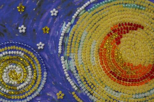 Image of Wizardi Bead Embroidery Kit - Starlight Night. Colorful Beads, Beading Needles. DIY Kit. Embroidery for Beginners. Home Decor. AB-397 Abris Art