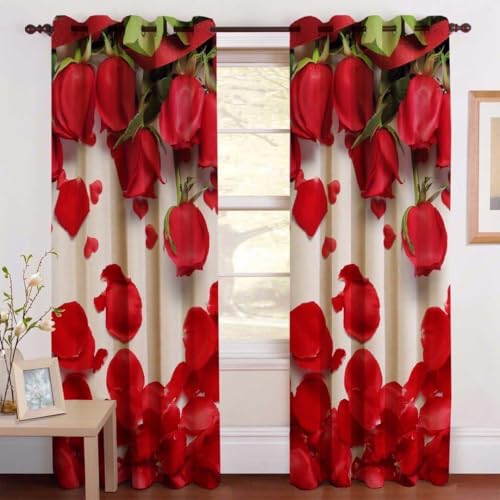 Image of KALIYO Multi Red Rose Printed Light Filtering Curtain for Bedroom | Pack of 1 Door and Window Curtain | Floral Polyester Curtain (5 Feet)