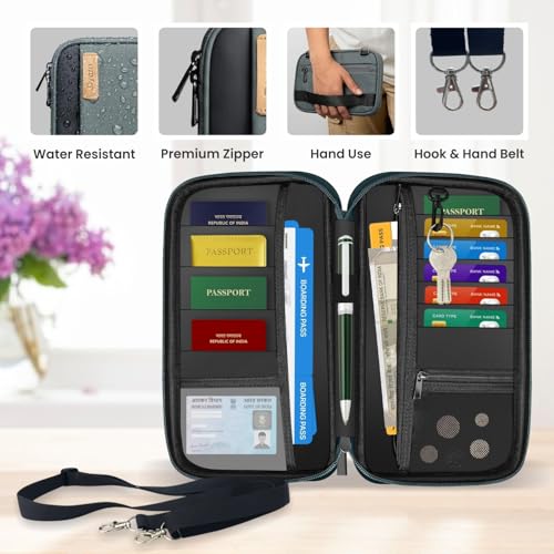 Image of Travel Passport Holder Cover with Detachable Strap | Zip Closure Travel Bag for Men & Women | Organizer Pouch for Compartment for Boarding Pass, Cheque Book, Cards, Cash, Keys & Pen (Grey)