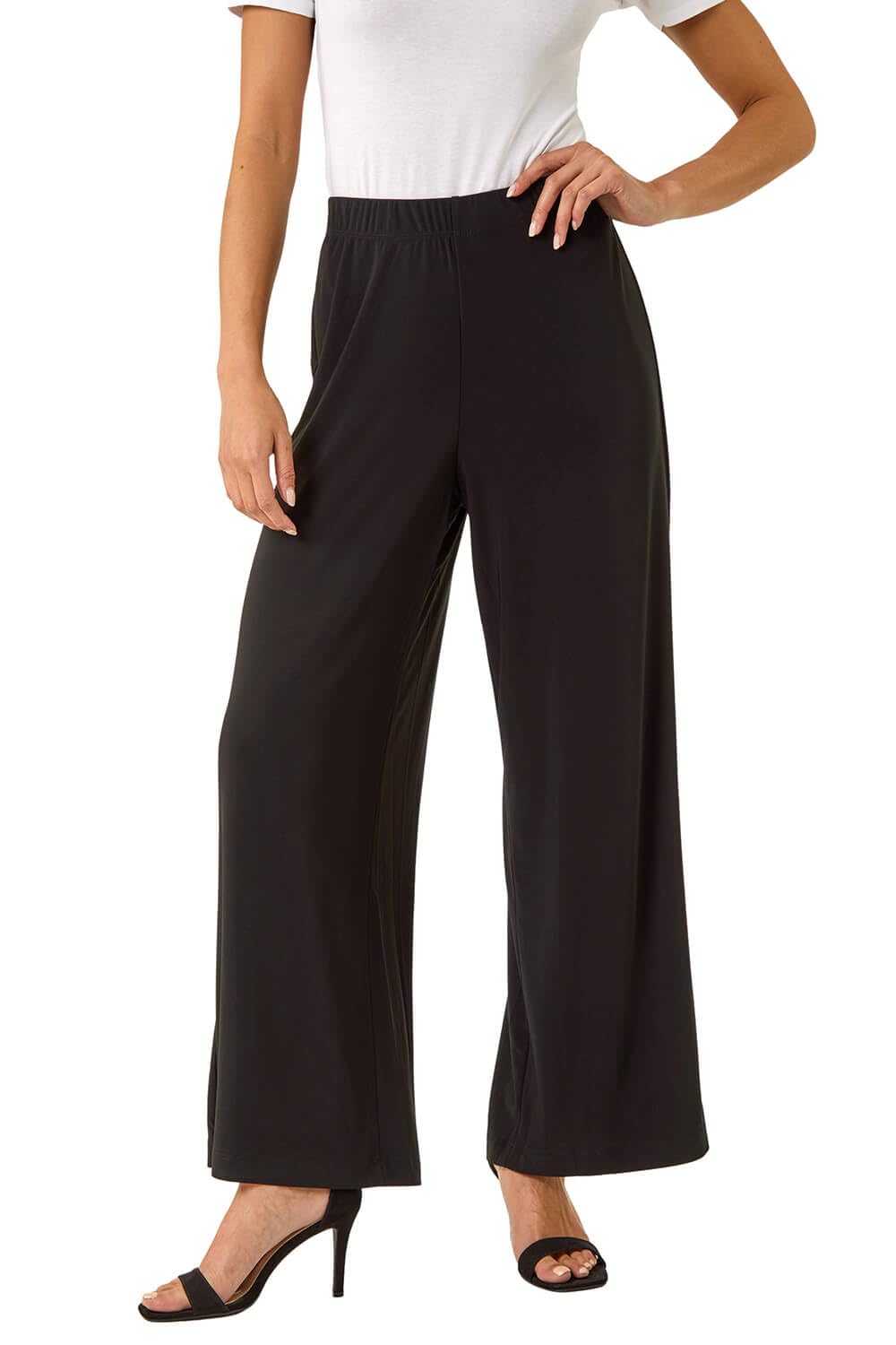Roman Petite Wide Leg Stretch Trouser, Black, Size 14P, Women