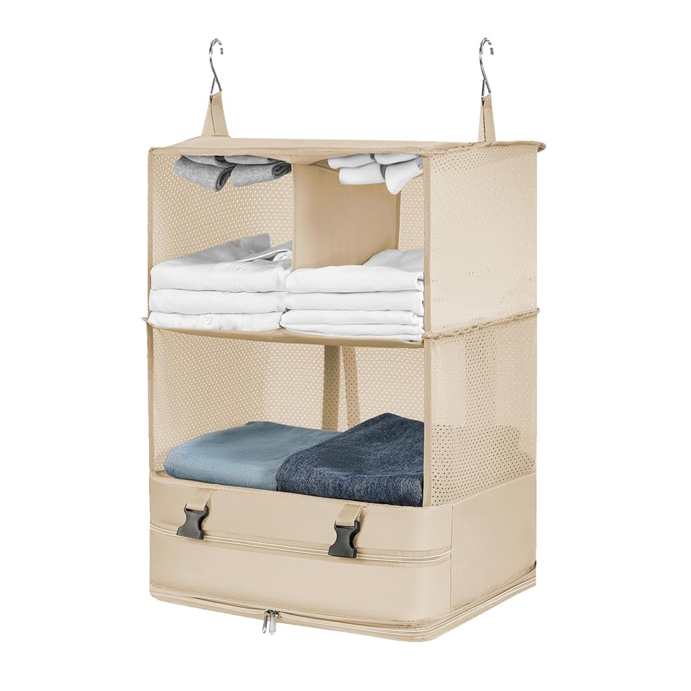 Wiszący organizer do walizki Kostki do pakowania Składany organizer do bagażu podróżnego Stow And Go Organizer do przedziału bagażowego do podróży na bagaż i garderobę (XL Khaki)