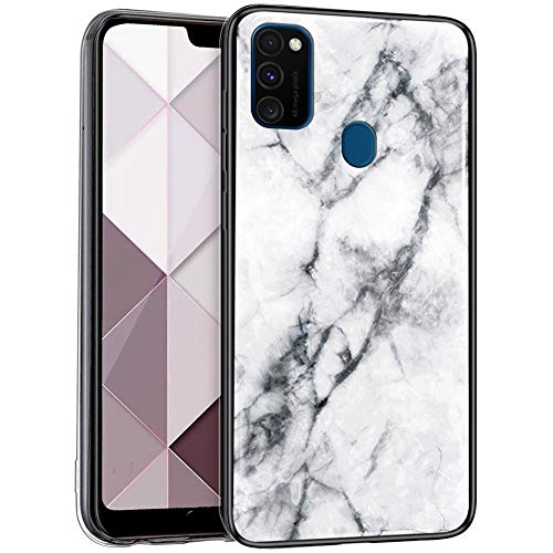 Urhause Cover Compatible with Samsung Galaxy M30S Case Glossy Glitter Marble Mirror Case Clear Sparkle Bumper Hard Cover Soft Silicone Skin Cover Shiny Bling Anti-Scratch Shockproof Cover,White