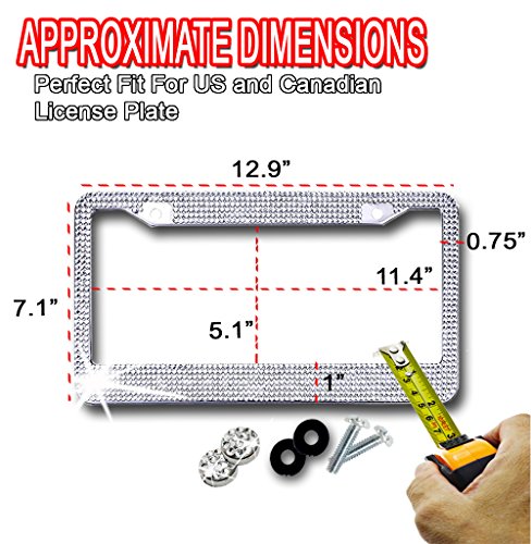 image for Zento Deals Shiny Crystal Bling Metal Chrome License Plate Frame with 