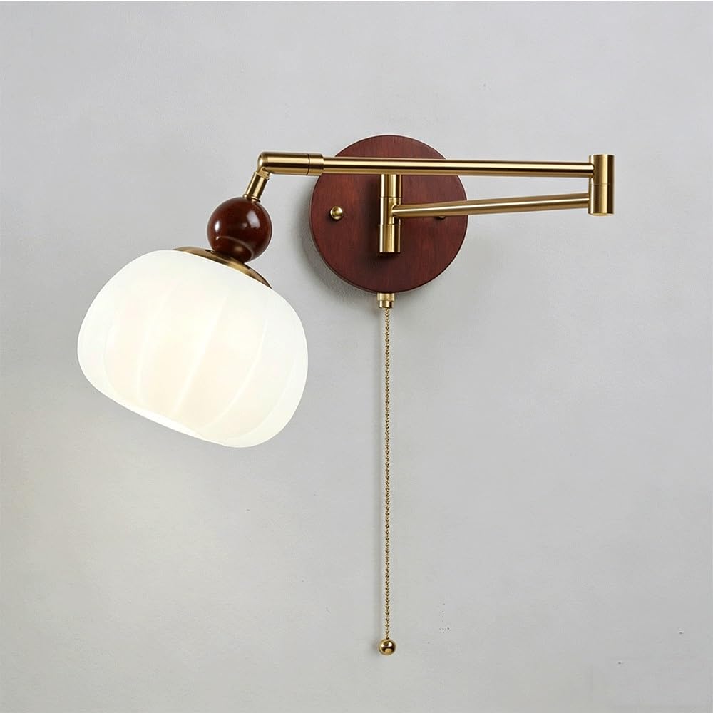 FEITENGDA Vintage Swing Arm Wall Sconce Mid Century Pull Chain Wall Mounted Reading Light Farmhouse Hardwired Antique Wall Lamp for Living Room(with Pull Chain)