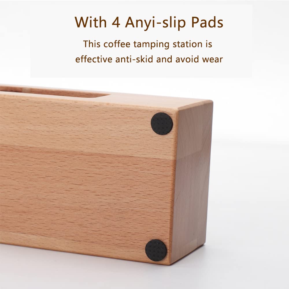 Wood Coffee Tamper Station, Coffee Filter Tamper Holder Wooden Espresso Tamp Mat Portafilter Stand for Kitchen, Bar, Restaurant, Café