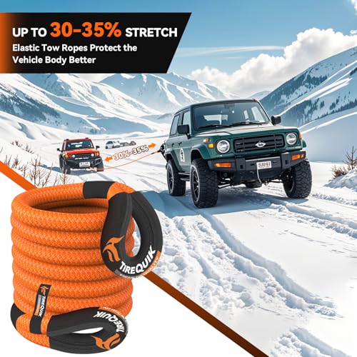 Image of Kinetic Recovery Rope 1.26 inch x 30ft 55000lbs Heavy Duty Offroad Snatch Strap with 2 Soft Shackles, Kinetic Tow Rope Recovery Kit, 35% Elasticity Tow Ropes for Trucks SUV UTV ATV Tractor