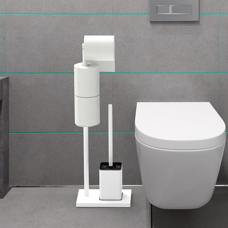 YUET Freestanding Toilet Roll Holders with Toilet Brush Free Standing Folding Paper Holder Stand Storage Stainless Steel Bathroom - Image 2