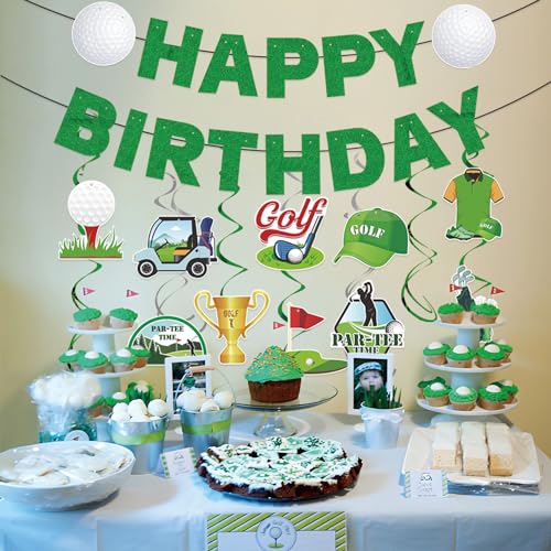 Image of Gameza Golf Birthday Party Decorations, 16PCS Golf Happy Birthday Banners Hanging Swirls Decorations, Men's 40th 50th 60th Decor