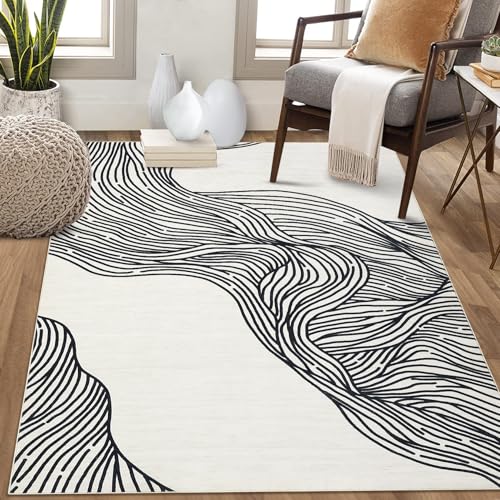 GarveeHome Large Area Rug 9x12 Rugs for Living Room Washable Rug Non Slip Modern Abstract Rug Low Pile Foldable Thin Rug Soft Indoor Non-Shedding Carpet for Bedroom Nursery Home Office Cream