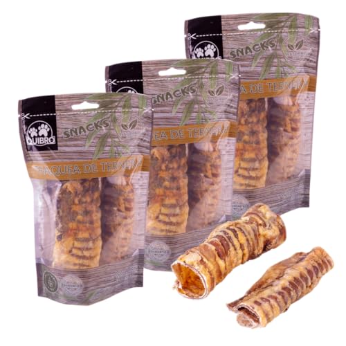 Quibropets Traquea de Ternera deshidratadas, 100% Naturales y sin Cereales - Premios hipoalergénicos y saludables – Pack de 3 envases (3x90g) – Total 270g
