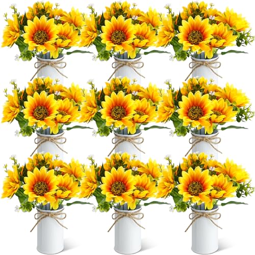 SiliFine 9 Sets Sunflowers Centerpieces for Tables...