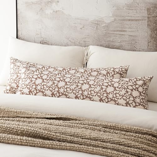 Image of Foindtower Set of 2 Decorative Long Body Lumbar Throw Pillow Covers Accent Farmhouse Cushion Covers Boho Pillowcase for Couch Sofa Bedroom Living Room Home Decor,14x36 Inch,Light Orange Brown