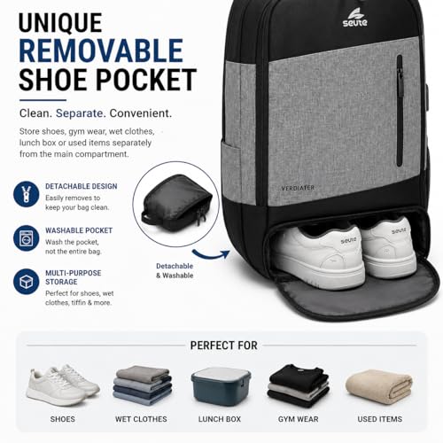 Image of Seute Verdiater 4.0 Laptop Backpack | Shockproof 15.6 Inch Bag | USB Charging | 30L Travel Office College Backpack | Shoe Pocket | Anti Theft | Water Resistant Durable Bag for Men Women