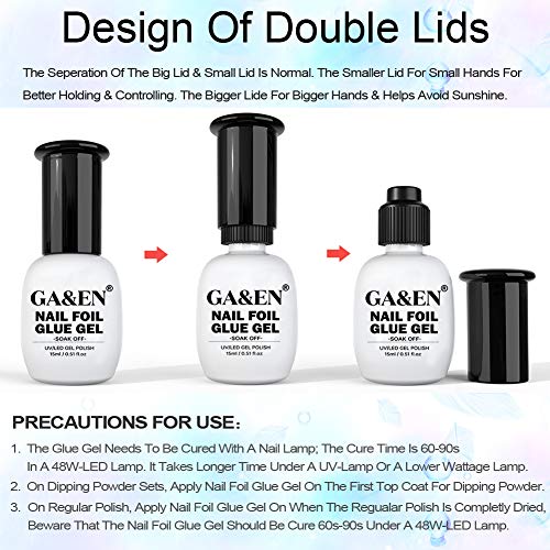Ga&En MJZYJUVKX2P Nail Foil Glue Gel For Foil Art Stickers Strong Adhesion Nail Complete Transfer Available 15Mlx2 Bottles Soak Off Led Lamp Required Tips Manicure Diy thumb #2