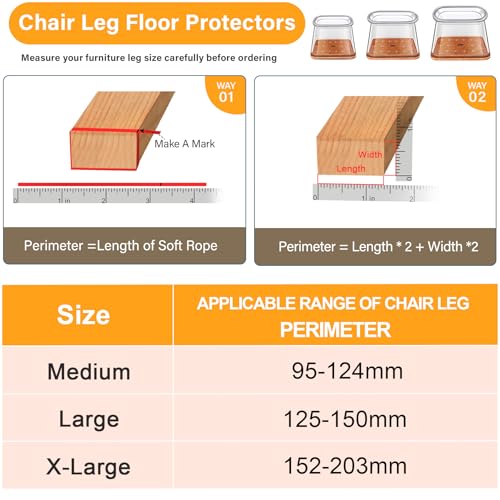 Image of Chair Leg Floor Protectors Rectangle, Silicone Chair Leg Protectors for Hardwood Floors, Chair Leg Caps Covers Protect Wooden Floors from Scratching 20 Pcs Large (Fit L:1-1 /2 inch ~ 2 inch,W:3 /4 inch to 1 inch)