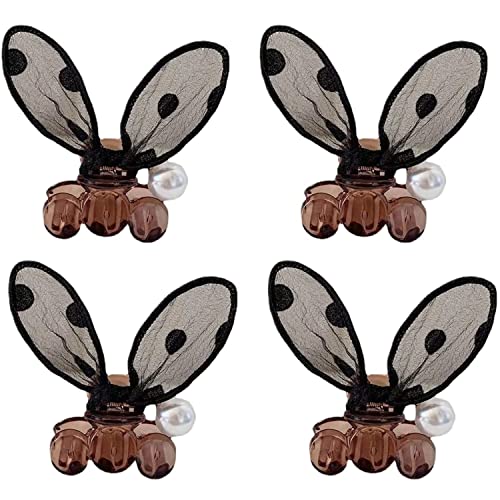 4 STÜCKE Kaninchenohrclips, niedliche Wellen-Punkt-Spitze, Stereo-Häschenohr-Haarklammer, bunte Kopfbedeckung, Perlenmaschenbogen, waschendes Gesicht, Haarspange (A) Cover