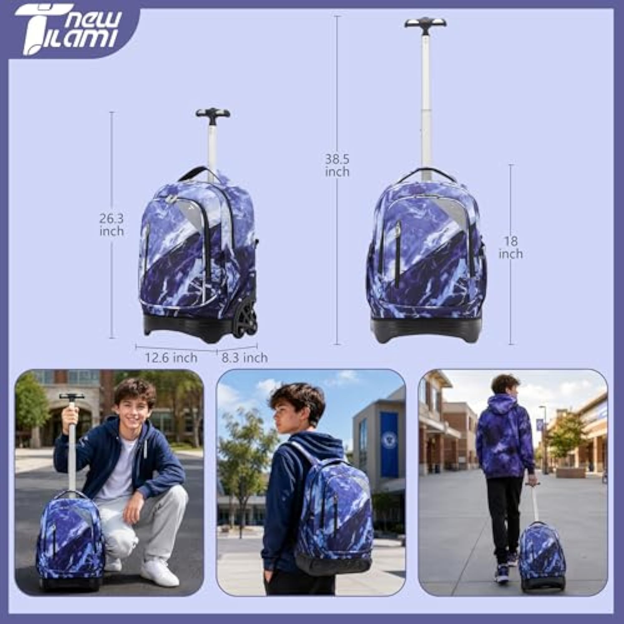 18 Inch Rolling Backpack with Lunch Bag for School