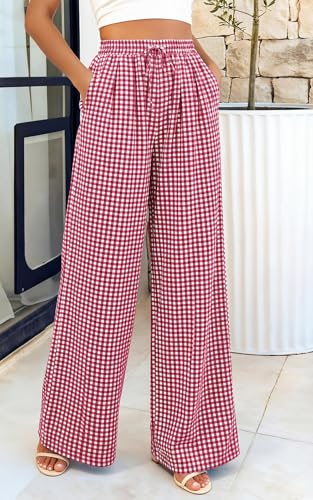 Image of PRETTYGARDEN Womens Pants Elastic Waist Floral Lightweight Palazzo Pants for Women Casual Lounge Wide Leg Pants Woman