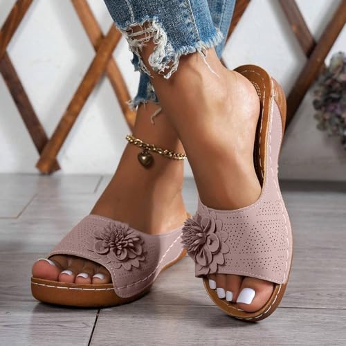 Orthopedic Wedge Sandals for Women Summer Dressy 2025, Chic Flowers Sandal Arch Support Fish Mouth Open Toe Slippers Wedge Platform Sandal