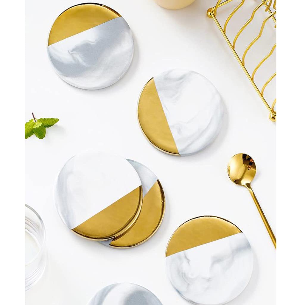 Bierdeckel Marmorgetränk -Untersetzer von 6 Tasse Untersetzer mit goldenem Messing verhindern Tischplatten und Möbel Schäden Sie die Teetassen -Untersetzer for Home Office Untersetzer für Couchtisch (