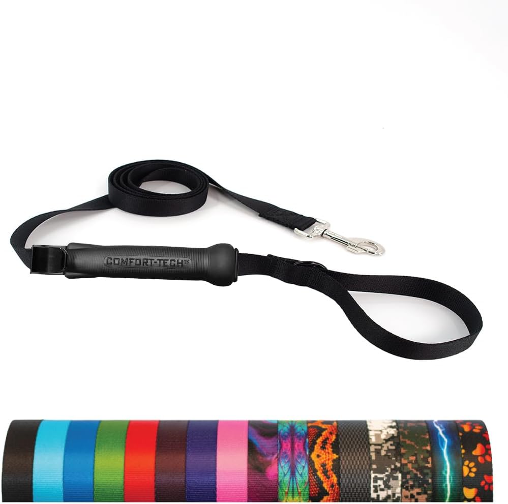 TugEase Dog Leash w/Sliding, Locking, Soft Touch, Comfort Grip Handle, 6' x 1" Pink
