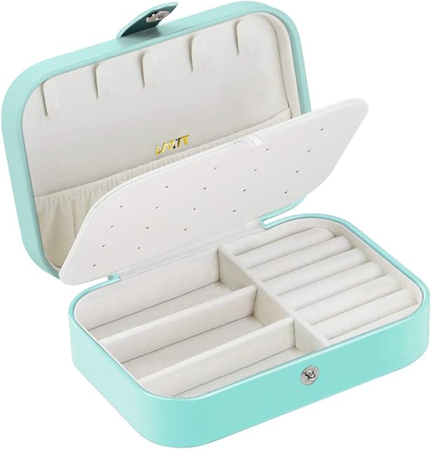LATIT Jewellery Box Organiser Small Travel PU Leather Jewelry Storage Case for Rings Earrings Necklace Bracelets Faux Leather Jewelry Gift Box Girls Women (Green)