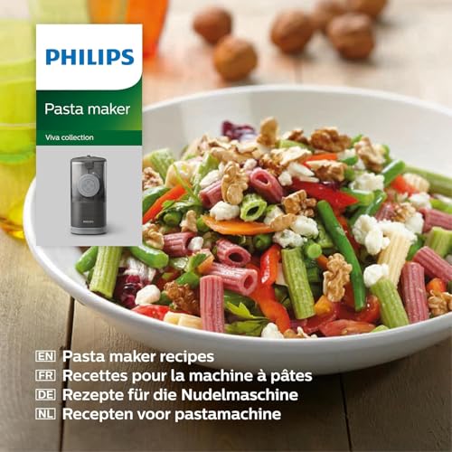 Philips Kitchen Appliances Compact Pasta and Noodle Maker, Viva Collection, Comes with 3 Default Classic Pasta Shaping Discs, Fully Automatic, Recipe Book, Small, Black (HR2371/05) - Image 7