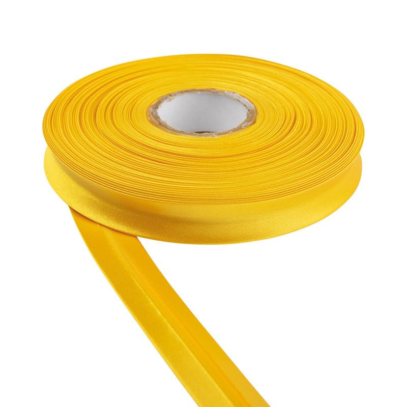 Satin Bias Binding Tape for Bunting Craft Art Piping Hemming Binding Seams Finishing Raw Edges DIY Garment and Trimming Sewing Quilting Apparel Decoration (Yellow,25m)