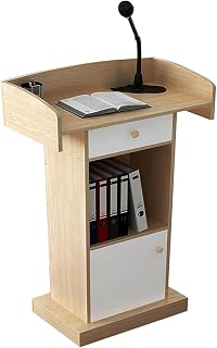 Heavy Duty Podium Stand with Large Storage - Ideal for Churches, Offices, Seminars & Ceremonies - Includes Laptop Stand (Wood Color)