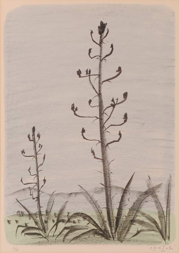 Amazon.co.jp: 花 絵画 リトグラフ 版画 香月泰男 「竜舌蘭」 額付き