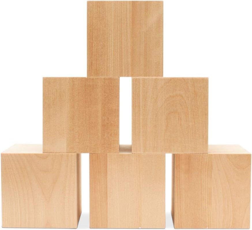 4" Large Wood Cubes, Pack of 1 Square Wood Block for DIY, Wooden Blocks for Crafts