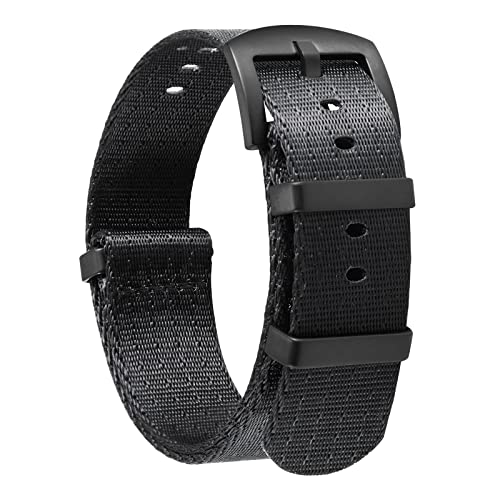 BINLUN Nylon Watch Band Thick G10 Premium Ballistic Nylon Multicolor Replacement Watch Straps with Silver/Black Stainless Steel Buckle for Men Women（Black Buckle, Black,18MM）