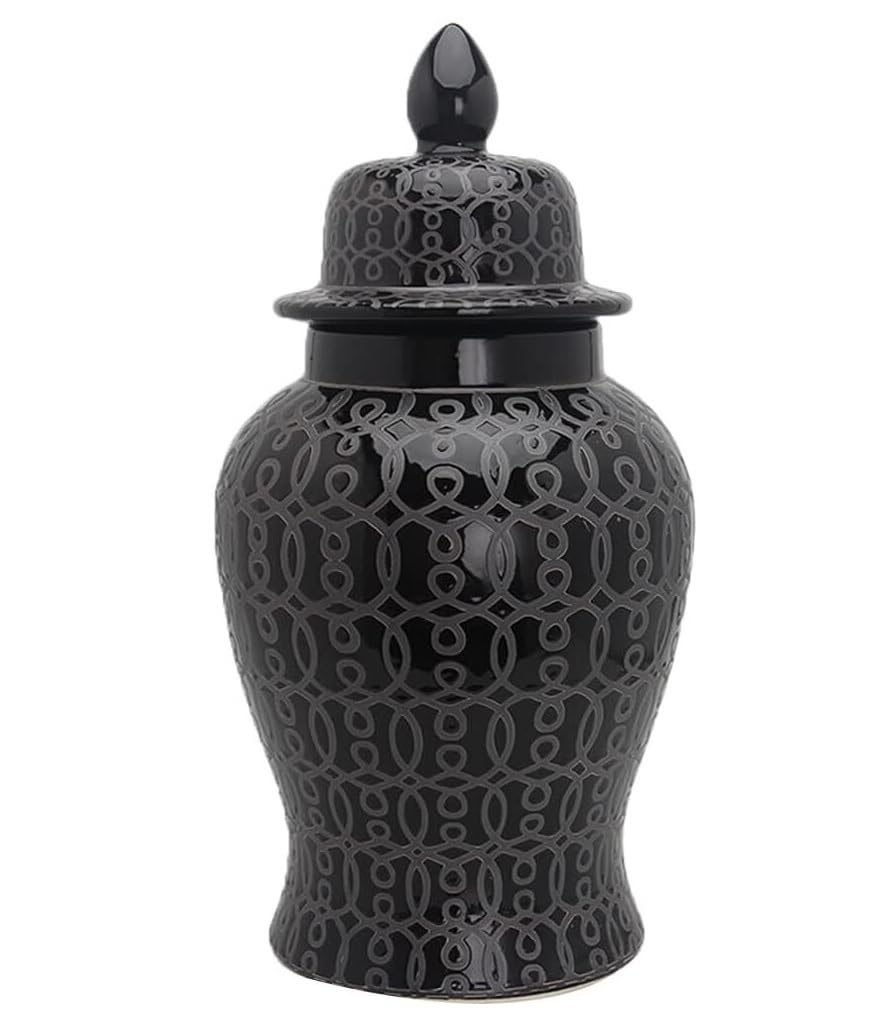 Habrur A Ginger Jar Vase Jar Decorative Jars Ceramic Black Ginger Jar With Lid Beautiful Decorative Porcelain Jars Temple Jar With Lids Flower Vases Ginger Jars For Home Decor ( Color : Size : 22*47Cm )