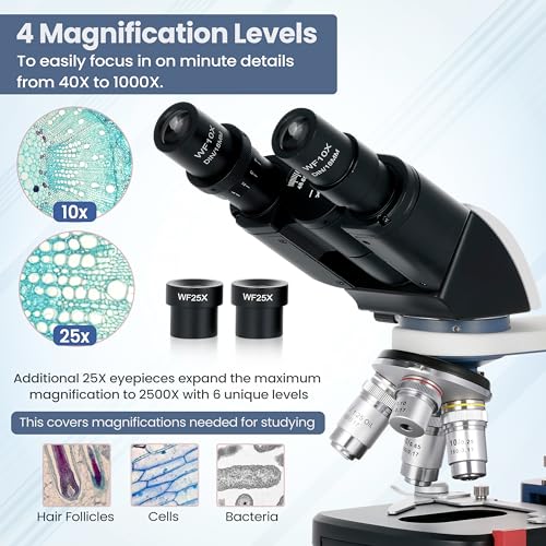 Image of AmScope B120C-R 40X-2500X USB-C Rechargeable Battery-Powered Student Binocular Compound Microscope w /3D Two-Layer Mechanical Stage, Achromatic Objectives, & LED Illuminator
