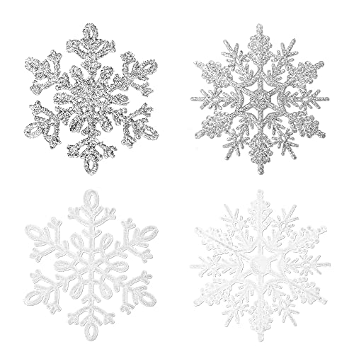 36 Stück Weihnachten Schneeflocken, Glitter Schneeflocken, Plastik Aufhängen Weihnachtsbaum, Schneeflocken Weihnachten Deko, Hängende Ornamente Schneeflockendeko für Christbaumschmuck Cover
