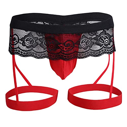 Men Sissy Panties Floral Lace Mesh Bikini Briefs Tirm Bulge Underwear Underpants Pouch Thongs G-string Garter