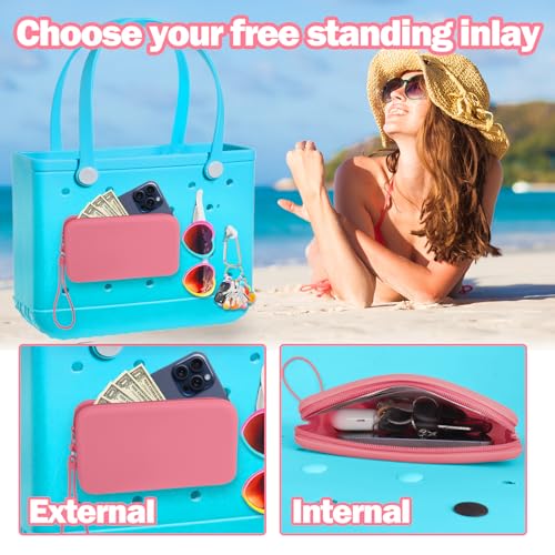 Image of Mity rain Silicone Wallet for Bogg Bag Phone Holder | Accessories Set for Bogg Bag Contain 2PCS Key Holder and Large Capacity Silicone Zipper Bag for Beach Bags Tote Bag (Pink)