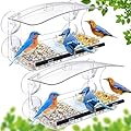 WLLKOO Window Bird Feeder 2 Pack with Strong Suction Cups, Clear for Viewing, Bird Feeders for Outdoors with Drain Holes