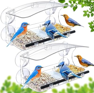 WLLKOO Window Bird Feeder 2 Pack with Strong Suction Cups, Clear for Viewing, Bird Feeders for Outdoors with Drain Holes