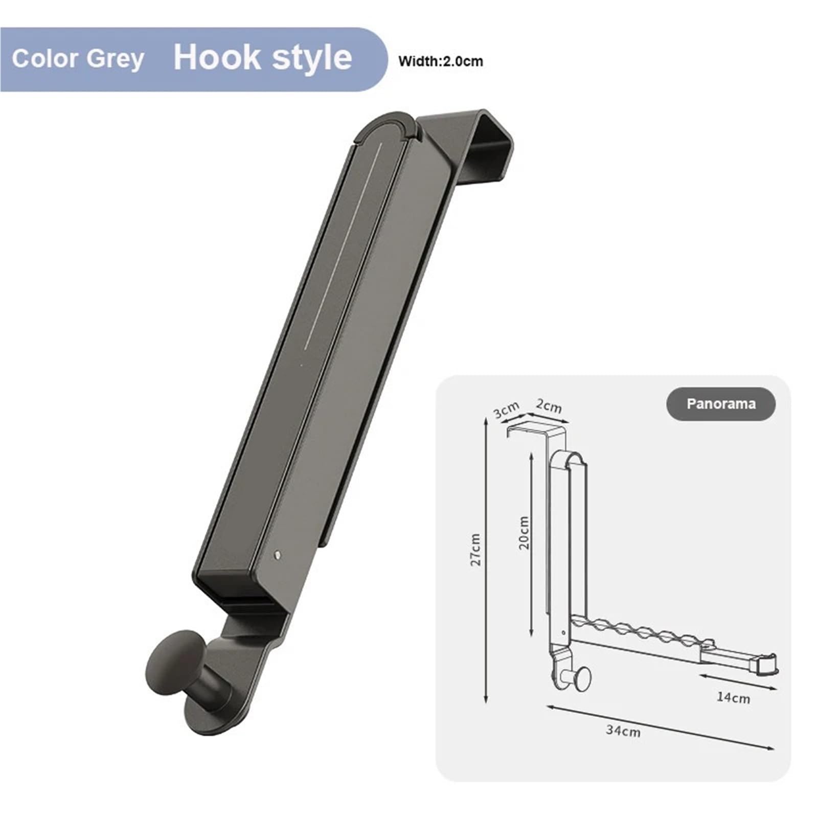 Gancho de almacenamiento detrás de la puerta, colgador sin perforaciones para bolsos, ropa y toallas (estilo gancho, 2 cm, gris)