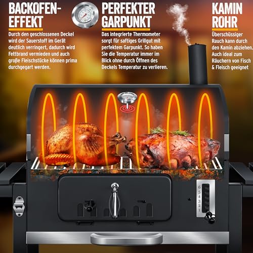 Kesser® Grillwagen für Kohlen grillen, mit Rädern, Thermometer und Spießern