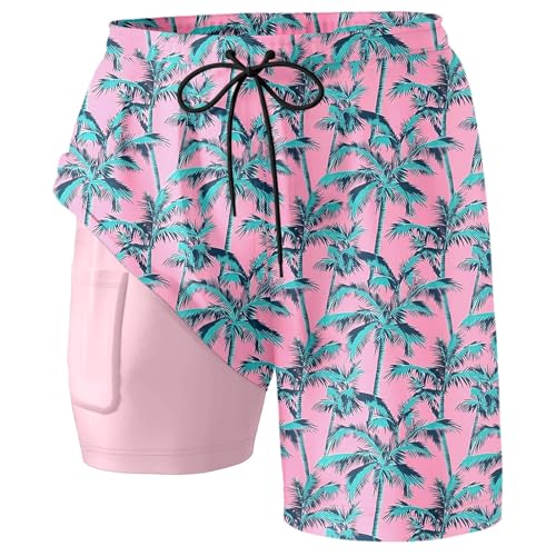 Mens Swim Trunks with Compression Liner 2 in 1 Stretch Beach Swimming Shorts 7 Inch Inseam Swimsuits with Pockets4