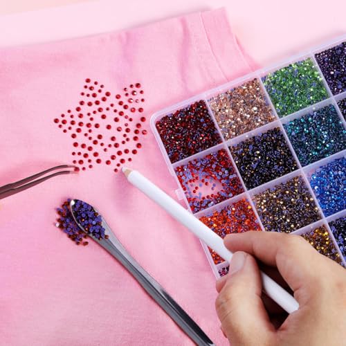 Image of BEADSLAND Hotfix Rhinestones Mixed 24 Colors,SS6 /17280pcs | Mat: glass,2mm,DIY,for crafts clothes,with tweezers,wax pencil and spoon