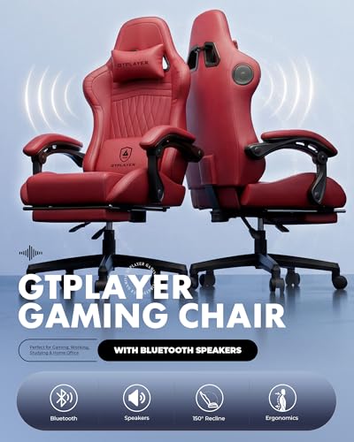Image of GTPLAYER Gaming Chair for Adults, Ergonomic Video Game Chairs, Footrest & Linkage Armrest, Reclining High Back Silla Gamer with Speakers for Home Office, Ace Pro, Wine Red