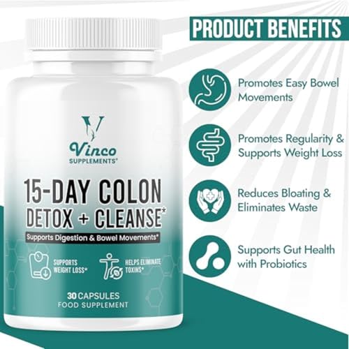 Vinco Colon Cleanse 15 Day Detox - Supports Weight Loss - Eliminates Toxins - Relieves Constipation & Bloating - Probiotics for Gut Health - Promotes Regularity - Herbal Stool Softener - Image 3