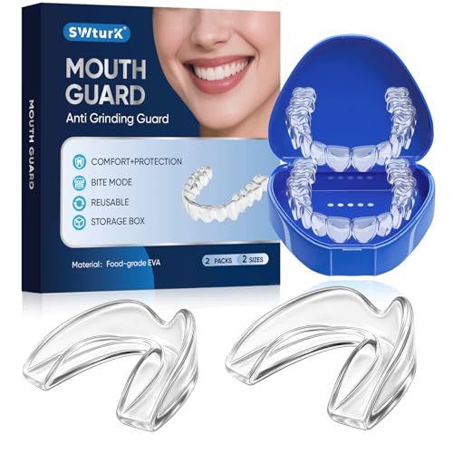 SWturK Mouth Guard for Clenching Teeth at Night, Mouth Guard for Grinding Teeth at Night, Comfortable & Reusable Adult Teeth Grinding Mouthguards for Sleeping, Includes 2pcs & 1 Travel Case