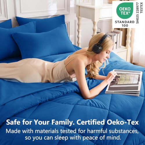 Image of CozyLux Full Size Comforter Sets Classic Blue - 7 Pieces Bed in a Bag Full, Luxury Soft Bed Set for All Seasons, Bedding Set with Down Alternative Comforter, Sheets, Pillowcases & Shams