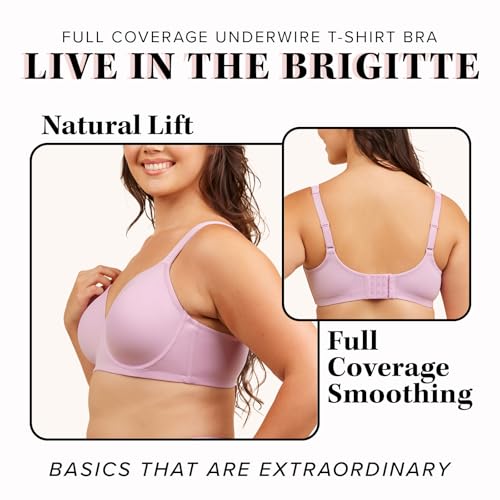 Image of Leading Lady, Brigitte Full Coverage, Underwire, Lightly Padded T-Shirt Bra, Side & Back Smoothing, Adjustable Straps,36A-54G