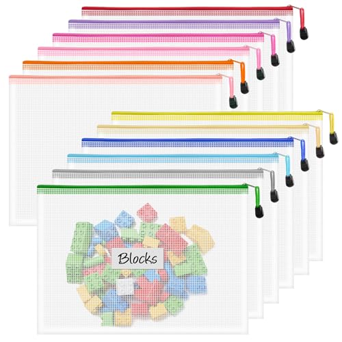 Image of 12pcs Zipper Pouch, A4 Storage Bags, 12 Colors Organization Pouches, File Bags, Clear Pouch, Plastic Bags, Reusable Zipper Pouches for Toys, Paper, School Office Supplies